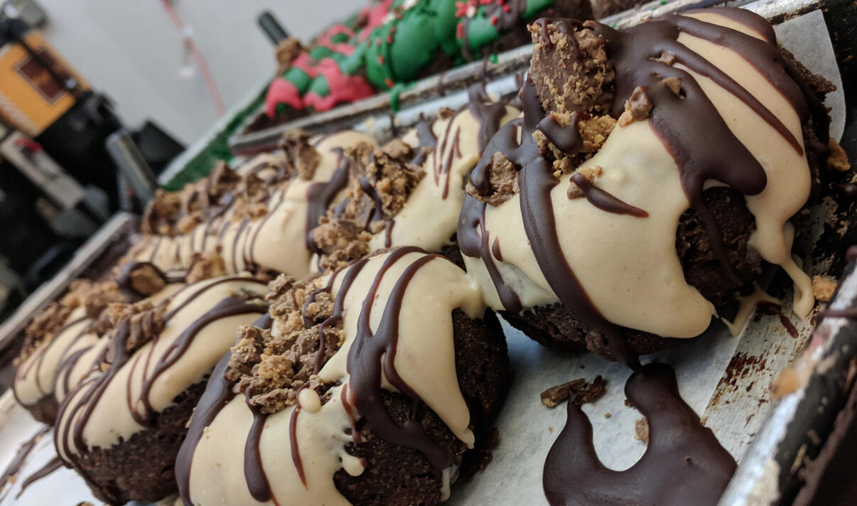 chocolate cake reeses pieces donuts