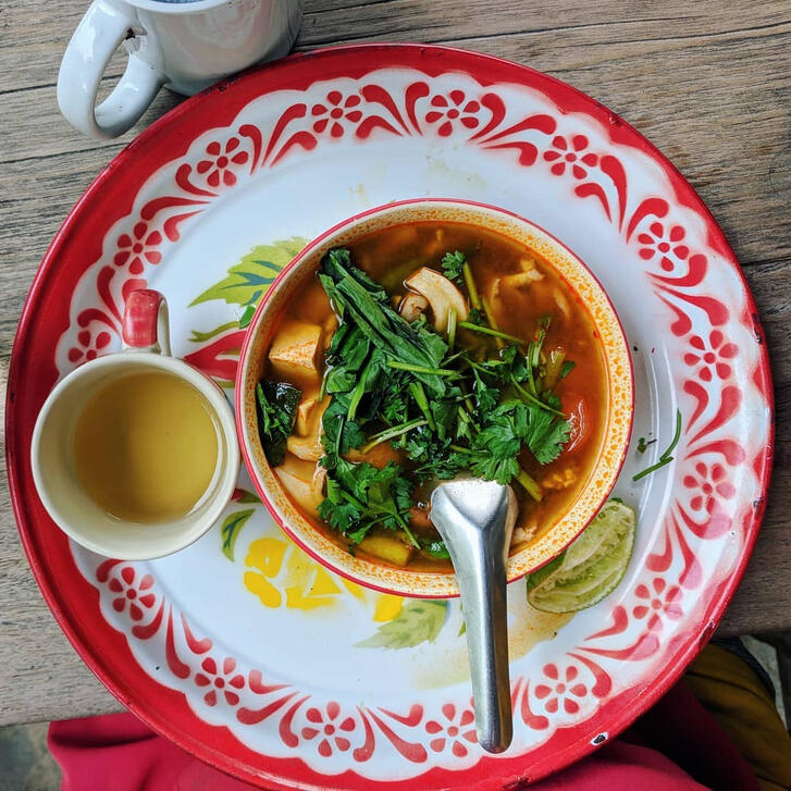 thai veggie soup with bok choy and tofu